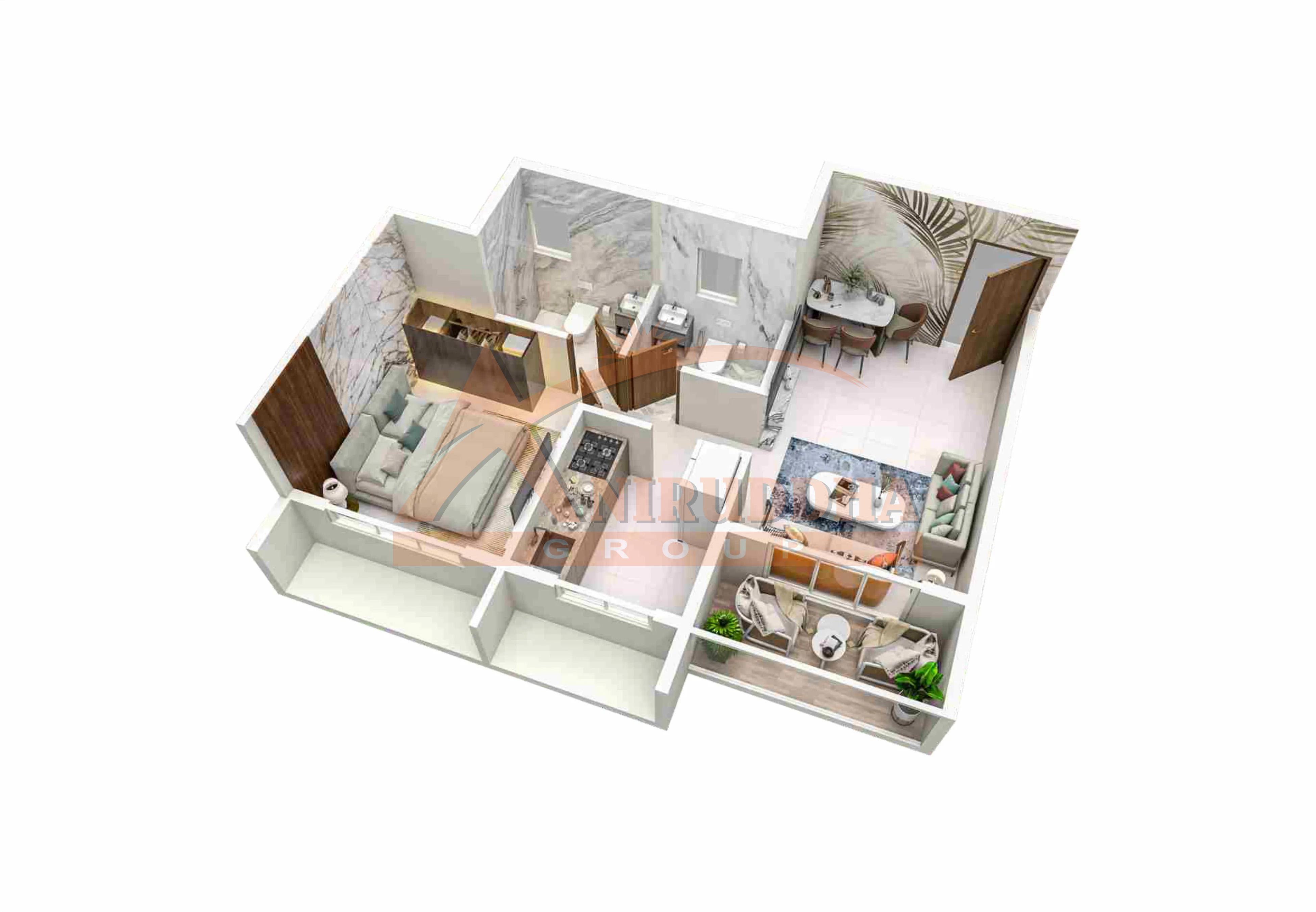 1BHK 3D View Aniruddha Pooja Aniruddha Group