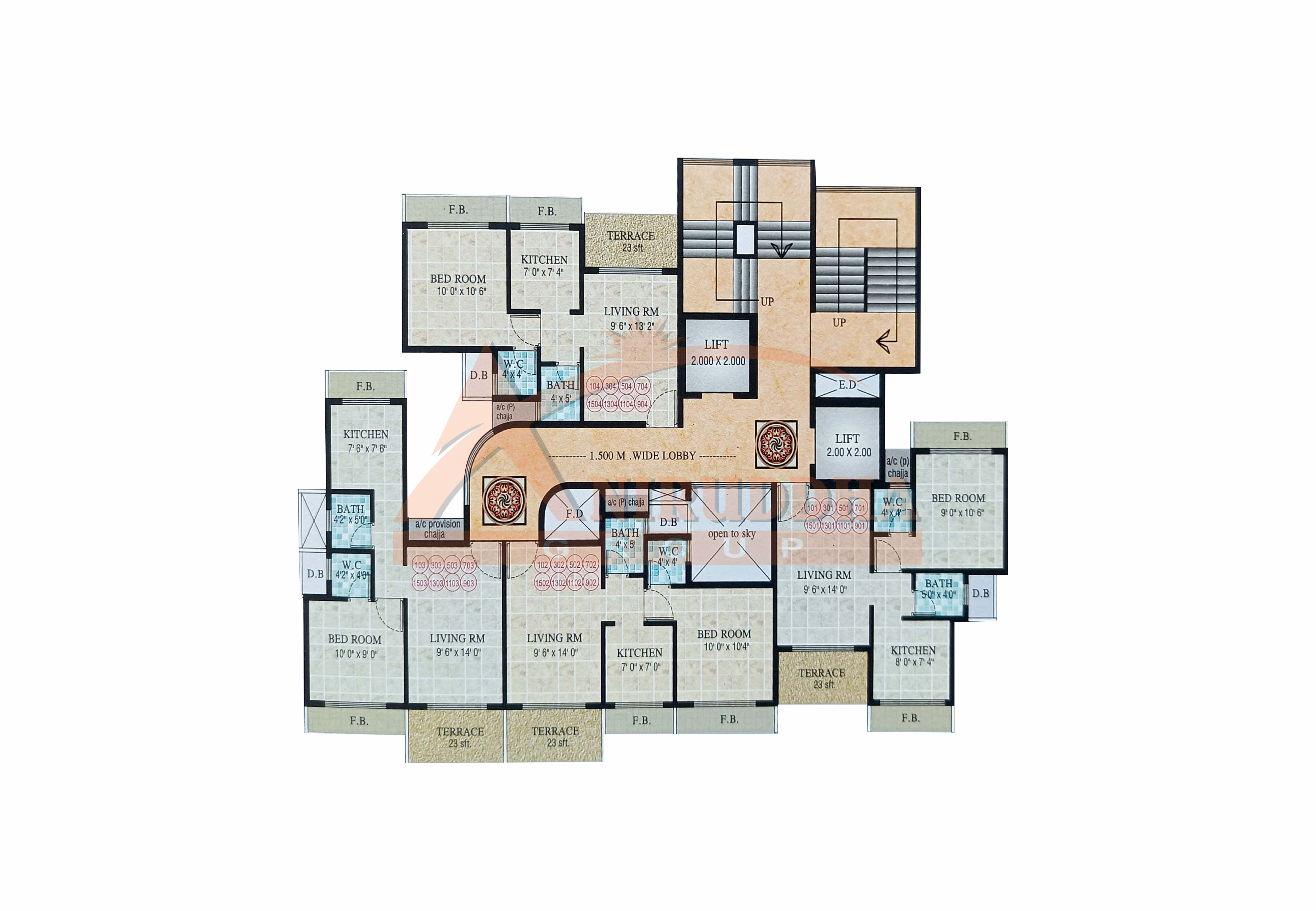 1st, 3rd, 5th, 7th, 9th, 11th, 13th & 15th Floor Plan Aniruddha Landmark Aniruddha Group