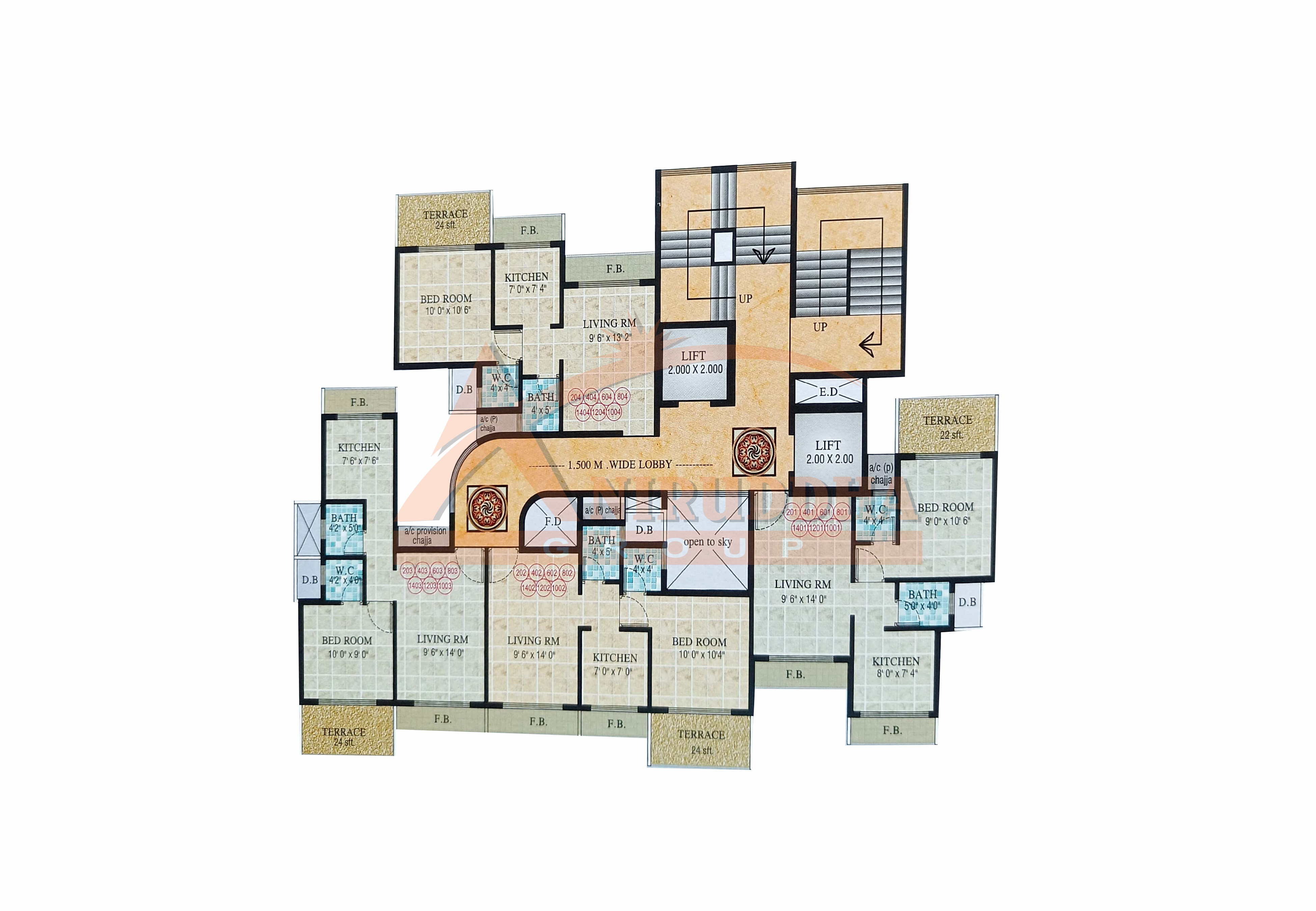 2nd, 4th, 6th, 8th, 10th,12th & 14th Floor Plan Aniruddha Landmark Aniruddha Group